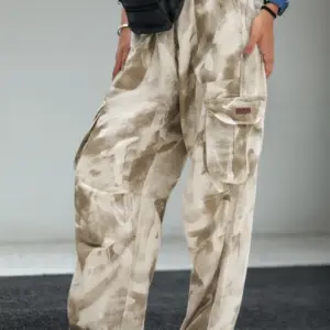 beige oversized camo cargo pants for women