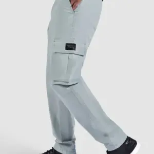 mist grey solid cargo pants for men