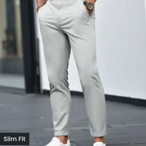 silvery white slim fit trousers